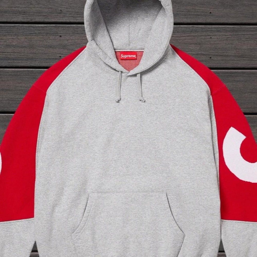 Supreme Jacquard Logo Hoodie – Heather Grey Red Streetwear Pullover Size Large